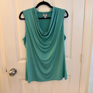 Worthington Teal Draped Cowl Neck Sleeveless Top